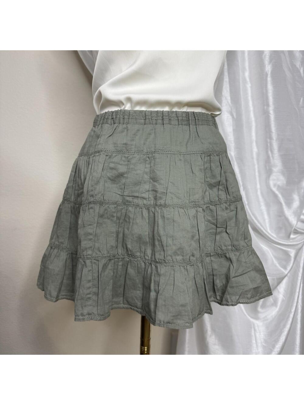 Abercrombie & Fitch Boho Tiered Mini Skirt Size XS Sage Green Cotton Fit & Flare